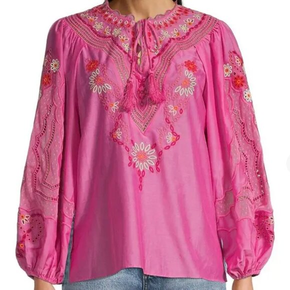 KOBI HALPERIN Blythe Embroidered Peasant Blouse - French Pink - Picture 3 of 10